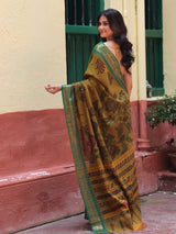 mustard-green-cotton-kalamkari-saree-side-view