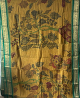 mustard-green-cotton-kalamkari-saree-texture-view
