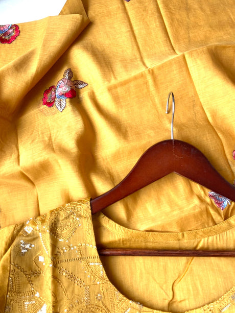 mustard-mul-chanderi-embroidered-semi-stitched-kurta-set