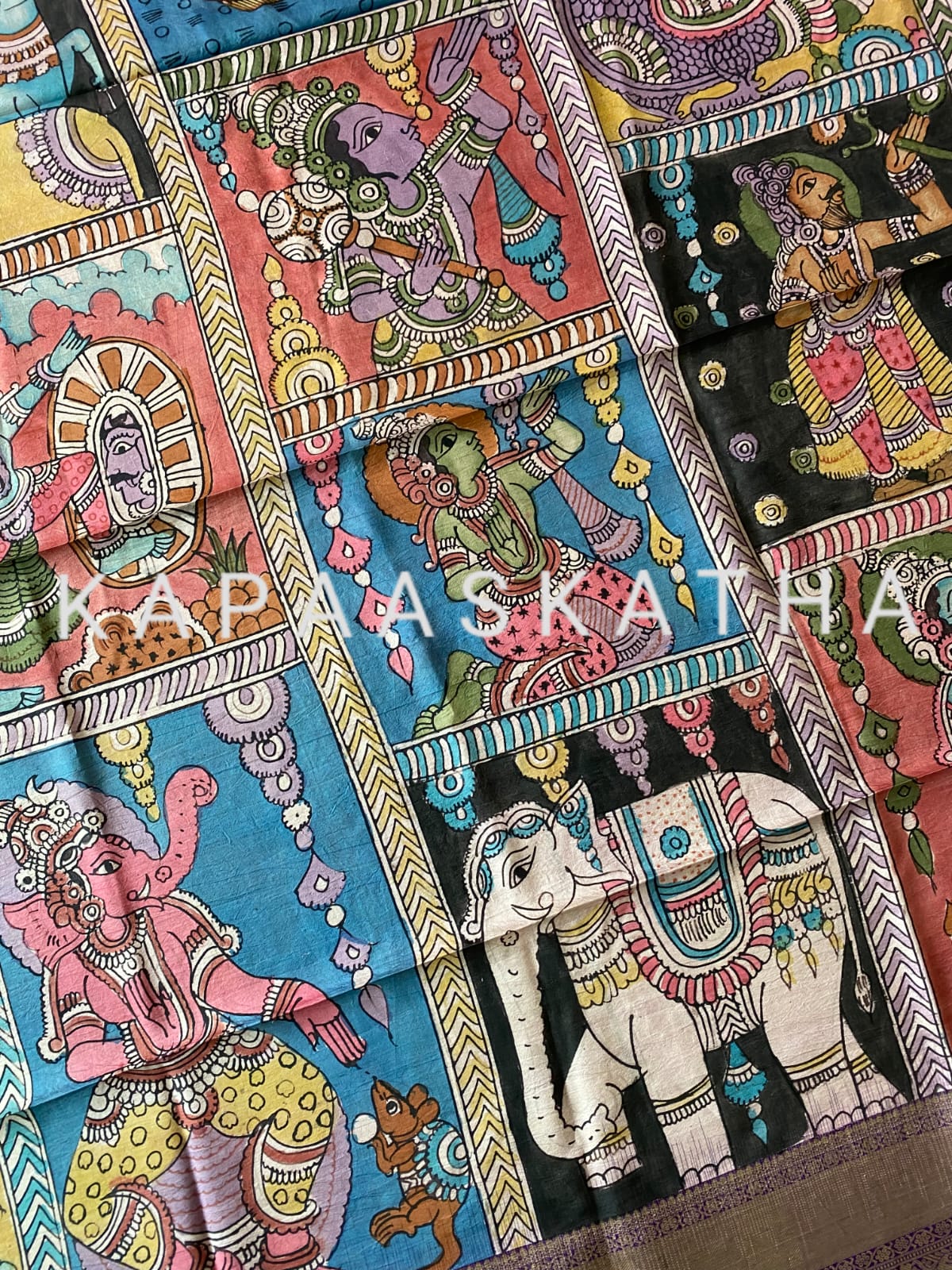 mythical-threads-kalamkari-tales-on-kanjivaram-silk-dupatta-dashavtaram