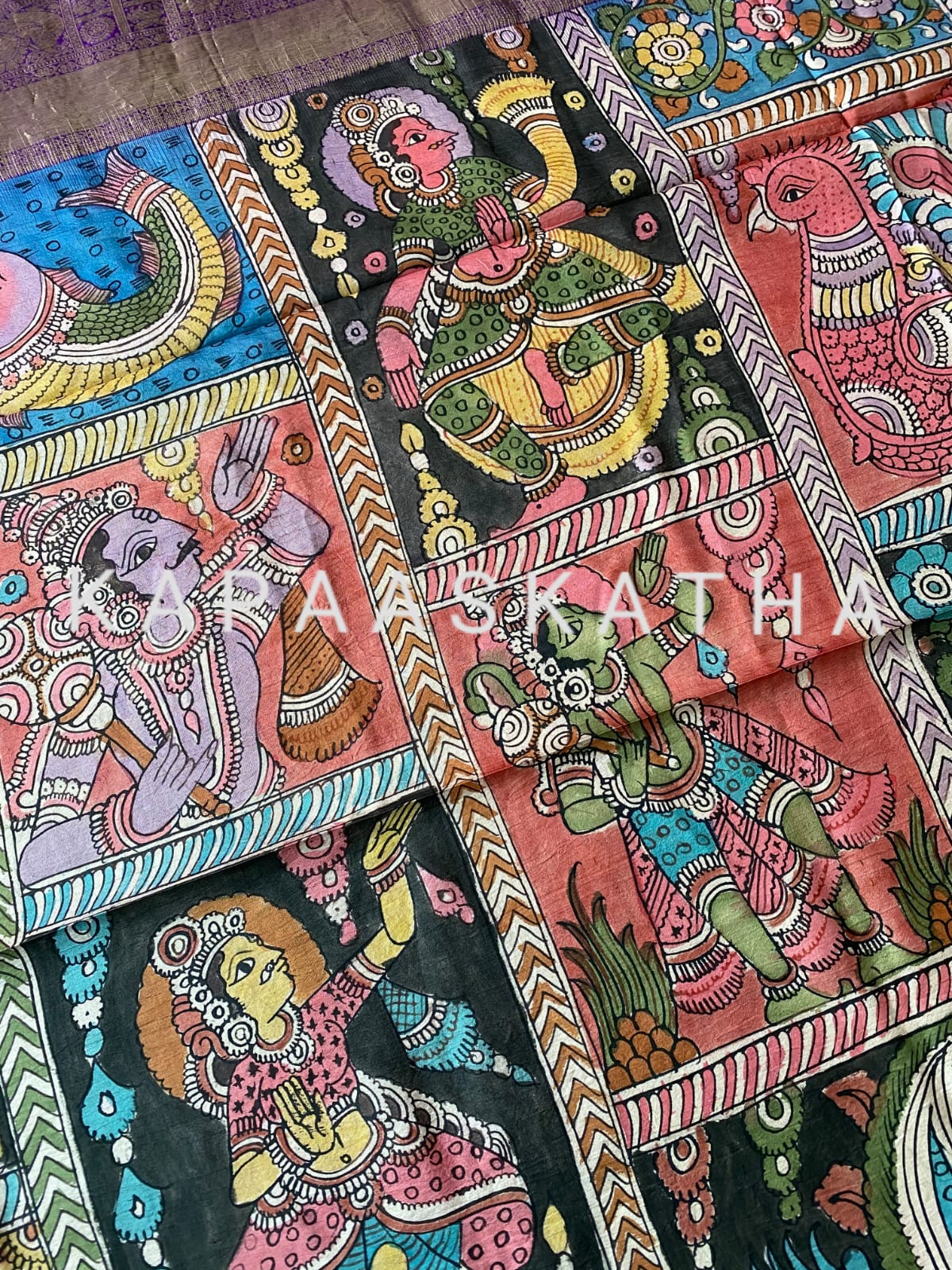 mythical-threads-kalamkari-tales-on-kanjivaram-silk-dupatta-dashavtaram