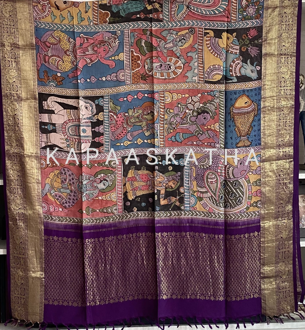 mythical-threads-kalamkari-tales-on-kanjivaram-silk-dupatta-dashavtaram