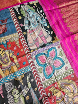 Indian Mythological Handloom Kanchi Pattu Kalamkari Dupatta