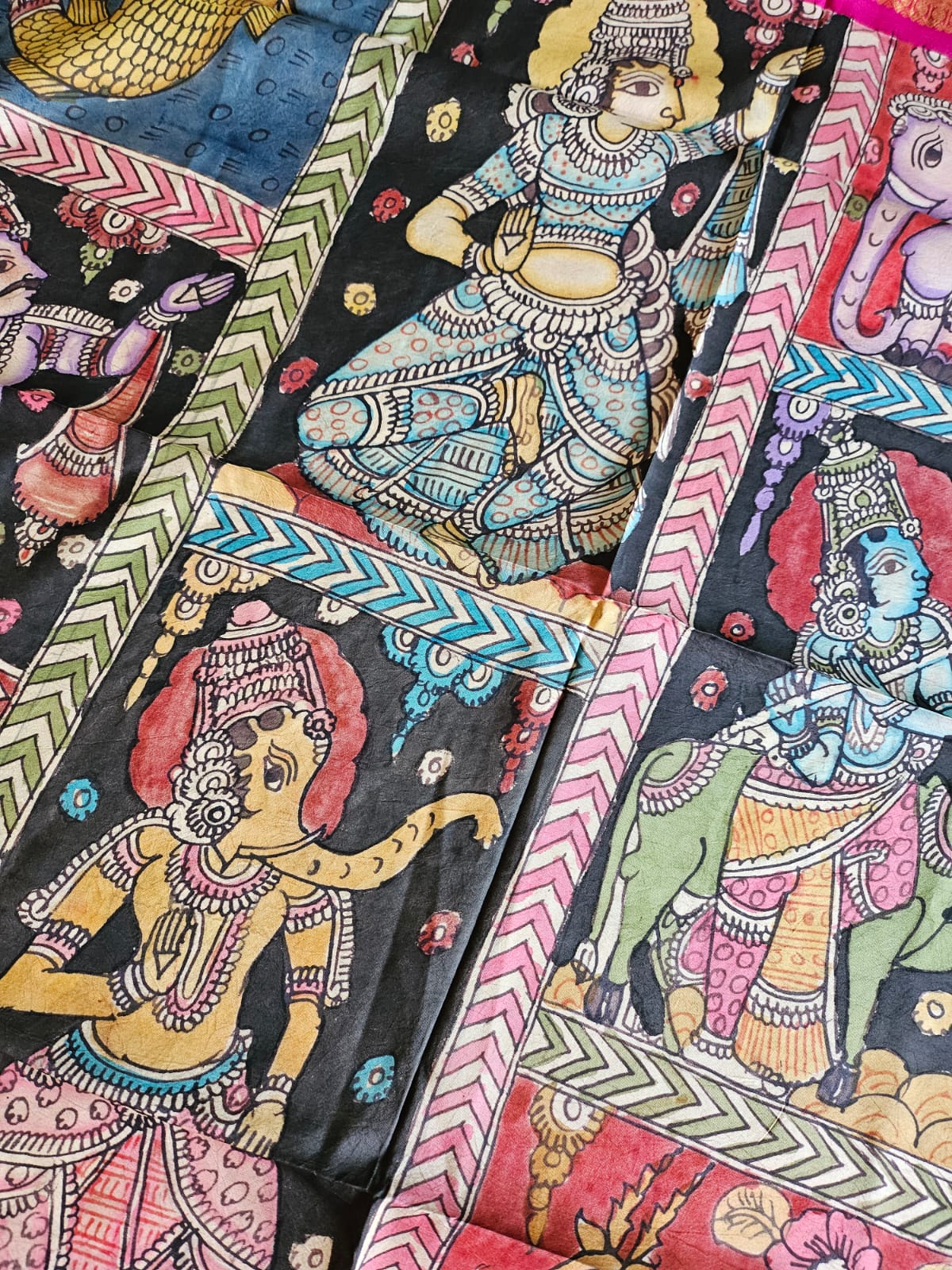 Indian Mythological Handloom Kanchi Pattu Kalamkari Dupatta