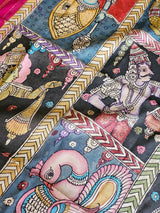 Indian Mythological Handloom Kanchi Pattu Kalamkari Dupatta