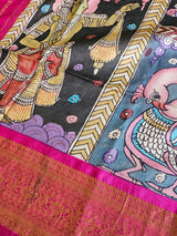 Indian Mythological Handloom Kanchi Pattu Kalamkari Dupatta