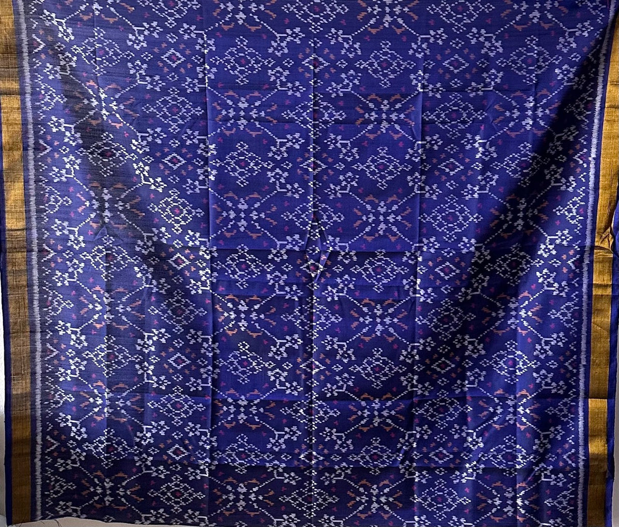 Navratna Pattern Blue Handloom Pure Silk Single Ikat Patola Blouse Fabric