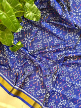 Navratna Pattern Blue Handloom Pure Silk Single Ikat Patola Blouse Fabric