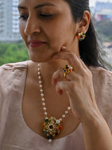 Handcrafted 92.5 Silver Navratna Pendant Necklace, Earrings and Ring