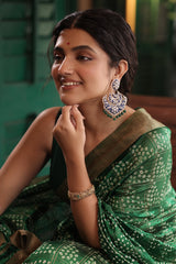 Neel Kamal Meenakari 92.5 Silver Chandbali Earrings with Moissanite Polki