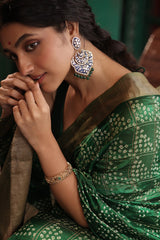Neel Kamal Meenakari 92.5 Silver Chandbali Earrings with Moissanite Polki