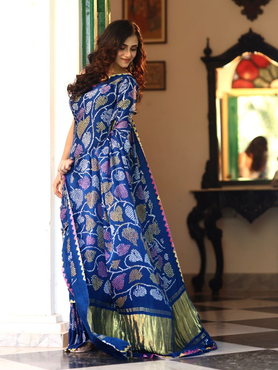 neelpushpa-pure-gajji-silk-bandhani-saree-with-multicoloured-bandhej