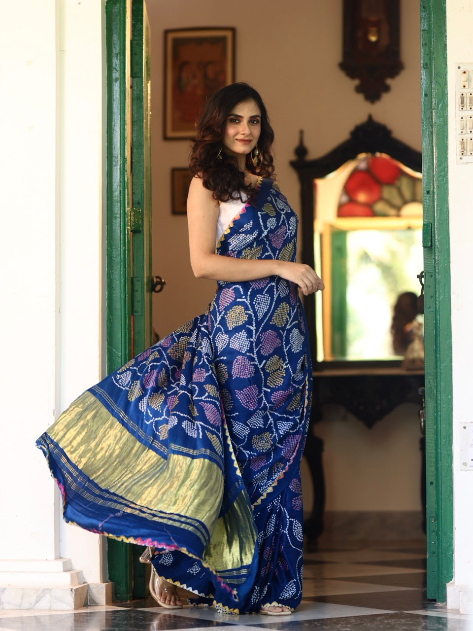 neelpushpa-pure-gajji-silk-bandhani-saree-with-multicoloured-bandhej