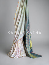 Multicolour Bandhej Gajji Silk Saree in Grey | Kapaas Katha