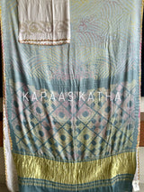 Multicolour Bandhej Gajji Silk Saree in Grey | Kapaas Katha