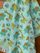 Green Elephant Giraffe Blockprint Kids Towel – Cotton Jacquard Weave