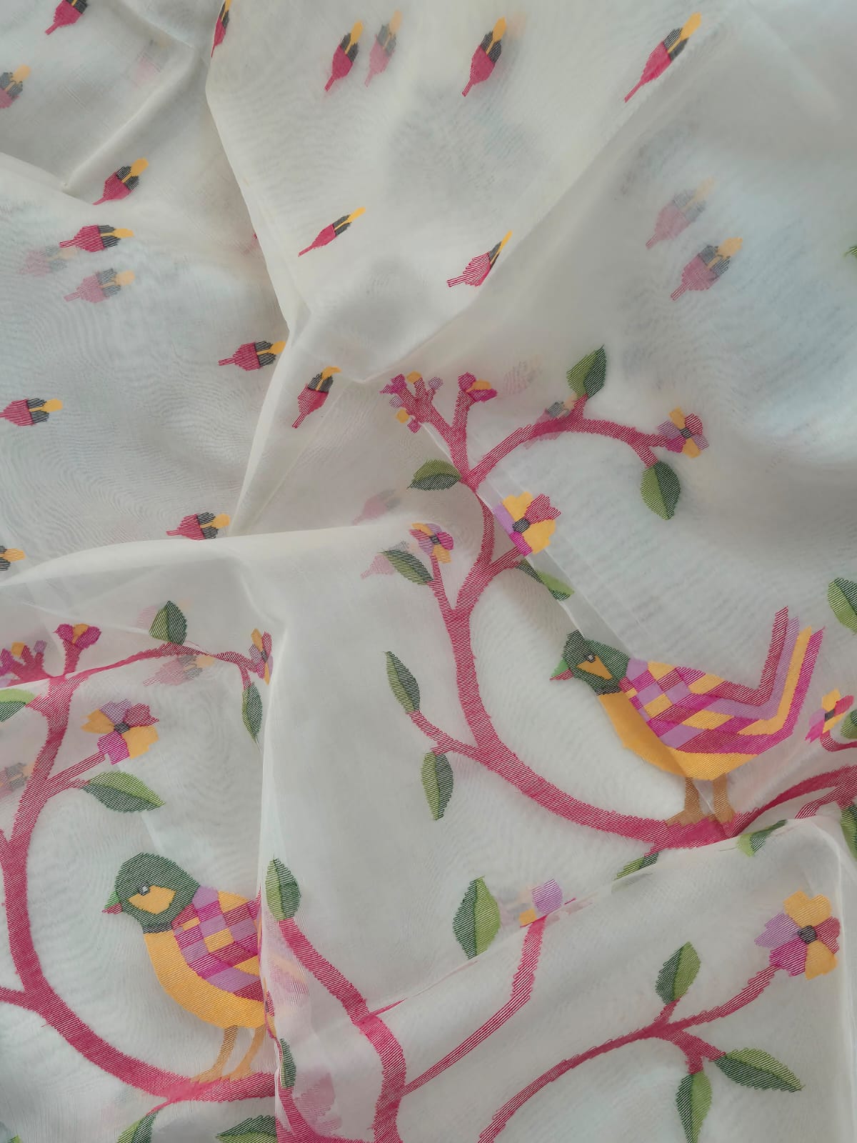 Off White Handloom Muslin Silk Saree with Jamdani weaving