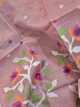 Old Rose Handloom Muslin Silk Saree with Jamdani weaving