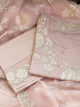 3 Piece Chanderi Mulmul Semi Stitched Suit Set in Shade of Old Rose