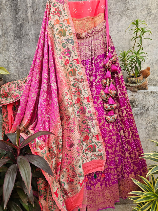 ombre-shaded-banarsi-georgette-bandhani-lehenga