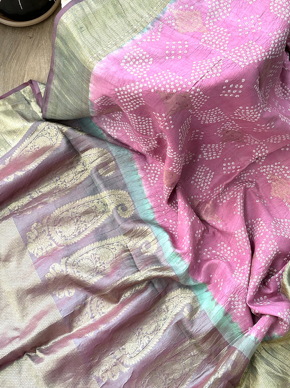 Light Mauve Kanjivaram Silk Bandhani Saree