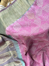 Light Mauve Kanjivaram Silk Bandhani Saree