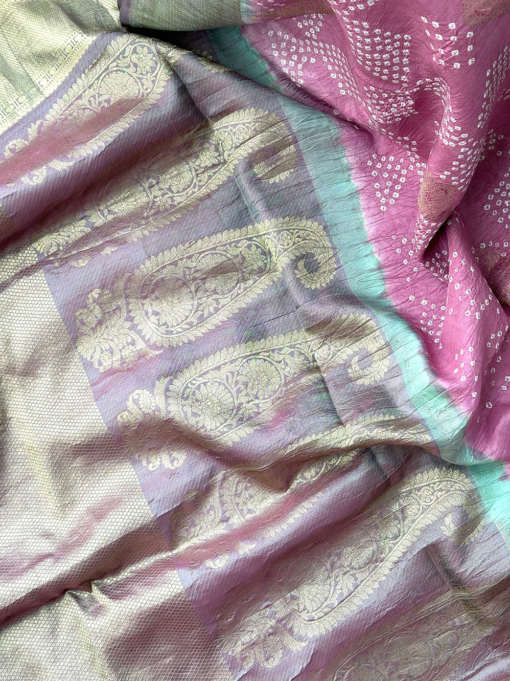 Light Mauve Kanjivaram Silk Bandhani Saree