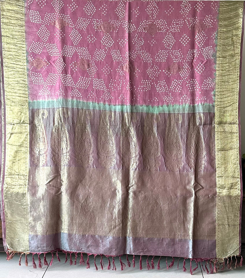 Light Mauve Kanjivaram Silk Bandhani Saree