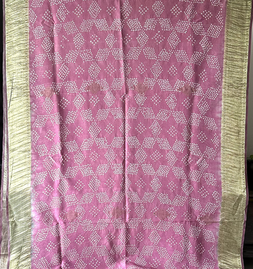 Light Mauve Kanjivaram Silk Bandhani Saree