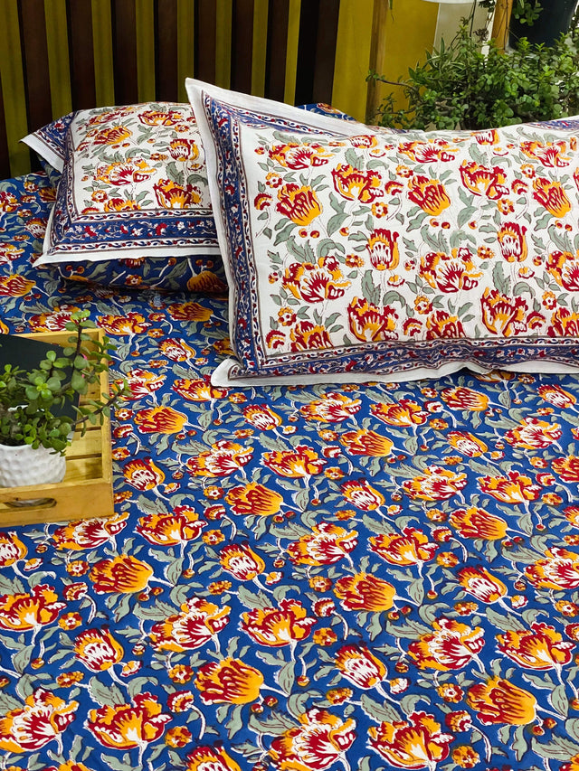 orange-blue-king-cotton-bedsheet-overall-view