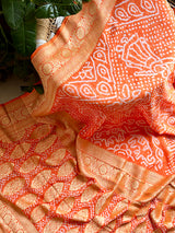 Orange Pure Chiffon Banarasi Georgette Bandhani Saree