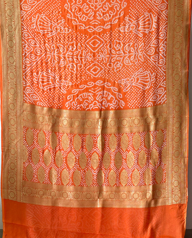 Orange Pure Chiffon Banarasi Georgette Bandhani Saree