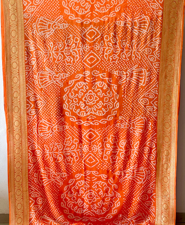 Orange Pure Chiffon Banarasi Georgette Bandhani Saree