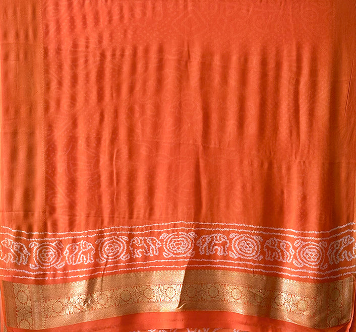 Orange Pure Chiffon Banarasi Georgette Bandhani Saree