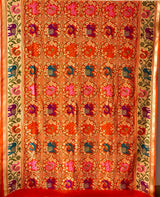 Orange Peacock Theme Patola Style Banarsi Gerogette Meenakari Bandhani Saree