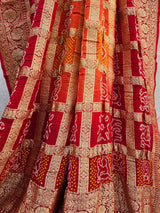 Red and Orange Pure Banarsi Georgette Gharchola Bandhani Dupatta