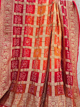 Red and Orange Pure Banarsi Georgette Gharchola Bandhani Dupatta