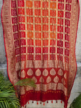 Red and Orange Pure Banarsi Georgette Gharchola Bandhani Dupatta