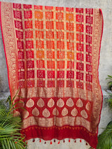 Red and Orange Pure Banarsi Georgette Gharchola Bandhani Dupatta