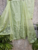 Simple Yet Elegant 3pc Unstitched Organza Suit Set in Light Green Colour