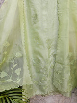 Simple Yet Elegant 3pc Unstitched Organza Suit Set in Light Green Colour