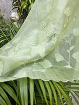 Simple Yet Elegant 3pc Unstitched Organza Suit Set in Light Green Colour