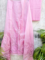 Simple Yet Elegant 3pc Unstitched Organza Suit Set in Pink Colour