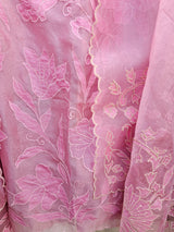 Simple Yet Elegant 3pc Unstitched Organza Suit Set in Pink Colour