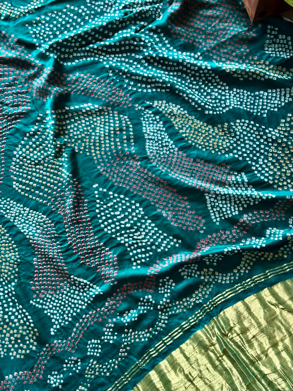 panna-rekha-turquoise-green-pure-gajji-silk-bandhani-saree