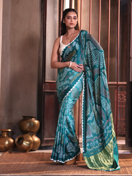 panna-rekha-turquoise-green-pure-gajji-silk-bandhani-saree