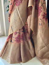 Peach Floral Theme Silk Kalamakari Saree