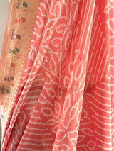 Peach Pink Colour Pure Banarsi Gerogette Chiffon Bandhani Saree