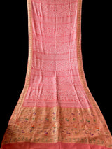 Peach Pink Colour Pure Banarsi Gerogette Chiffon Bandhani Saree