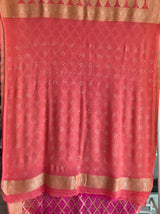 Peach Pink Pure Banarasi Georgette Bandhani Saree